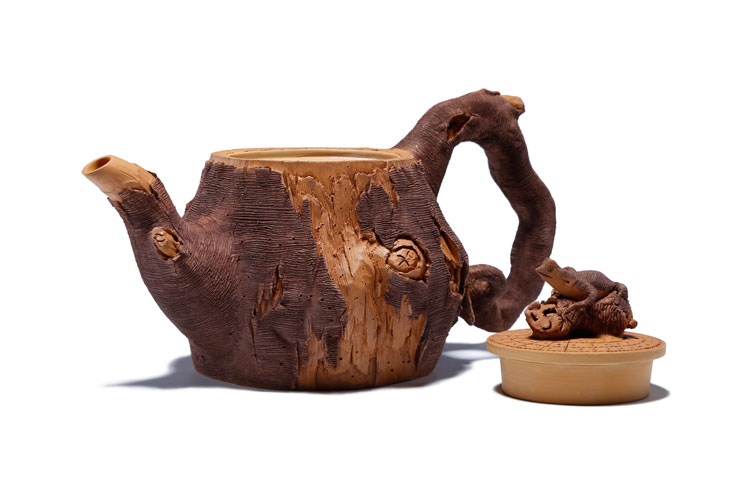 仿木外皮紫砂壺，創(chuàng)意木樁手工雕刻紫砂壺